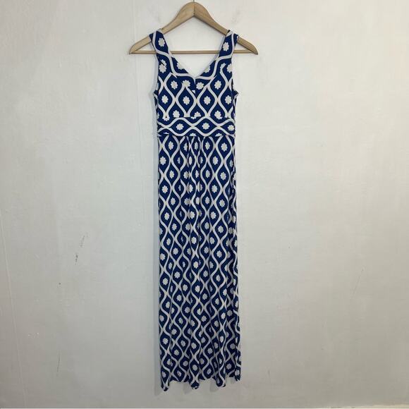 Boden Blue White Geometric Twist Front Jersey Maxi Dress Size 4 - Picture 11 of 16